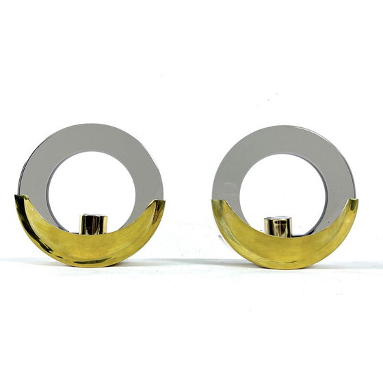 Image 1 of Paar vintage wandlampen van messing en glas voor Ity, Italië 1970