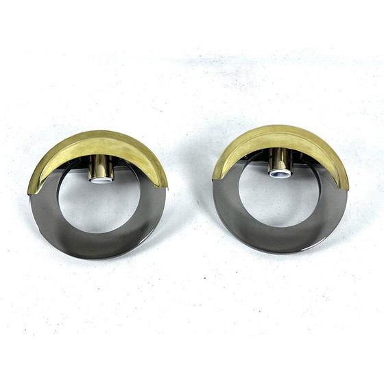 Image 1 of Paar vintage wandlampen van messing en glas voor Ity, Italië 1970