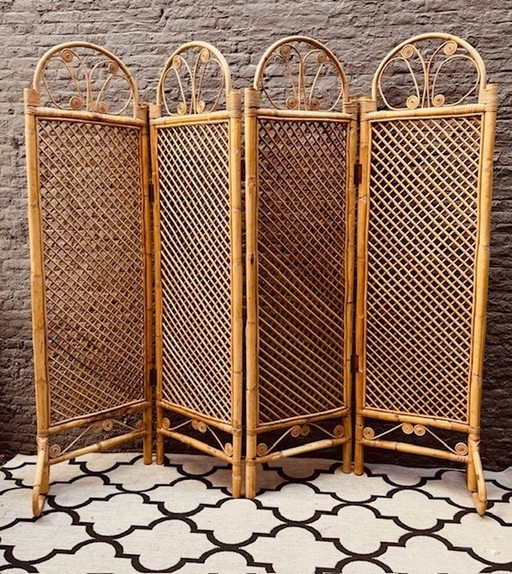 Vintage Rotan / Bamboe Kamerscherm Roomdivider