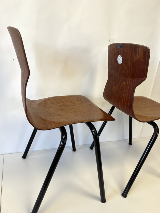 Image 1 of 4x Industriele Vintage Obo Eromes Pagholz Schoolstoelen