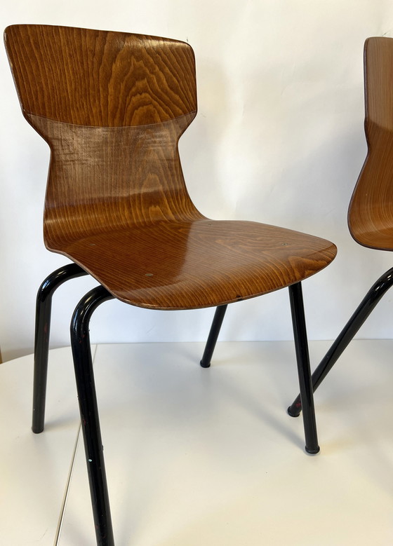 Image 1 of 4x Industriele Vintage Obo Eromes Pagholz Schoolstoelen