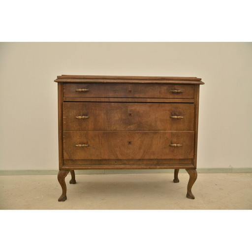 Vintage walnoten ladekast met 3 laden