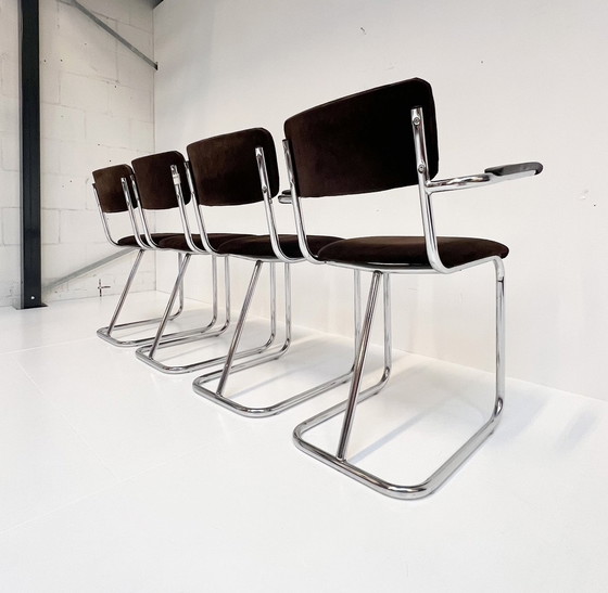 Image 1 of Set Metalen Designstoelen In Gispenstijl (4), 1970’S