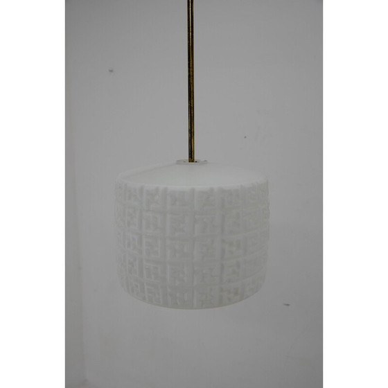 Image 1 of Vintage hanglamp van messing en melkglas, Tsjecho-Slowakije 1960