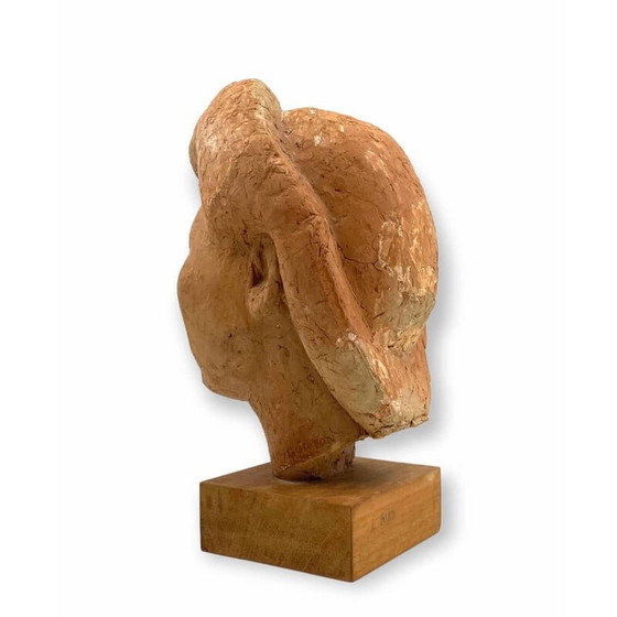 Image 1 of Vintage terracotta japans meisje Akito hoofd sculptuur van Willy Gordon, Frankrijk jaren 1940