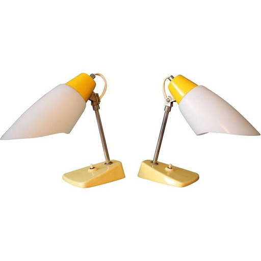 Paar vintage porseleinen lampen van metaal en glas van Kamenický Šenov, Tsjecho-Slowakije 1960