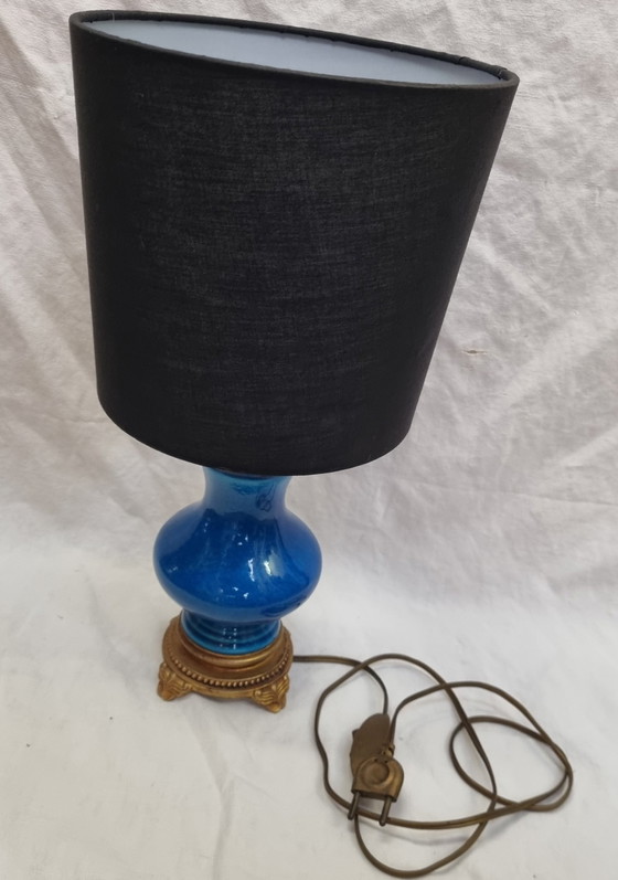 Image 1 of Blauwe porseleinen lamp Laat 19e eeuw