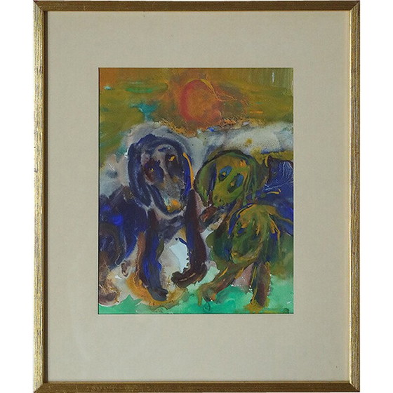 Image 1 of Vintage gouache door Frideborg Bryth, 1961