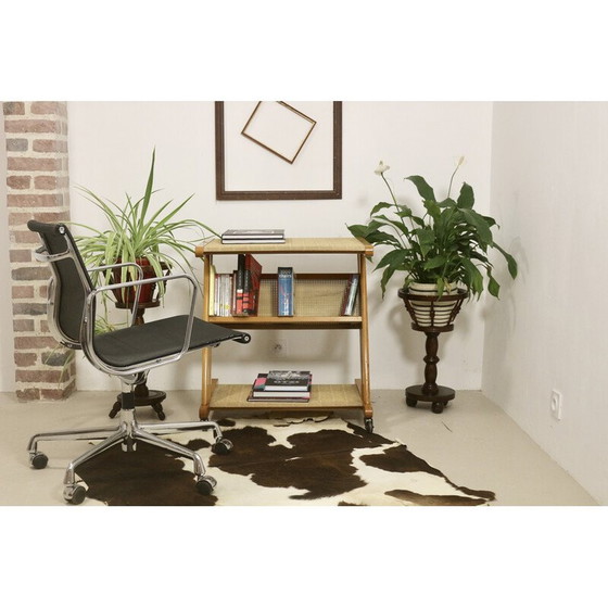 Image 1 of Vintage serveertafel van metaal, eikenhout en rotan voor Jullian, Frankrijk 1960