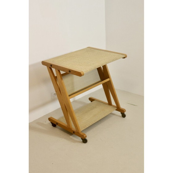 Image 1 of Vintage serveertafel van metaal, eikenhout en rotan voor Jullian, Frankrijk 1960