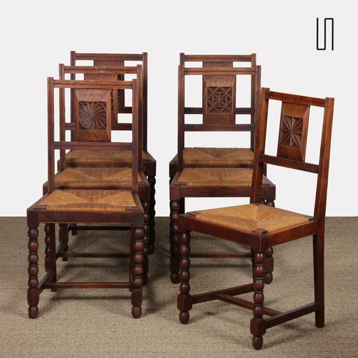 Set van 6 rustieke stoelen uit 1950