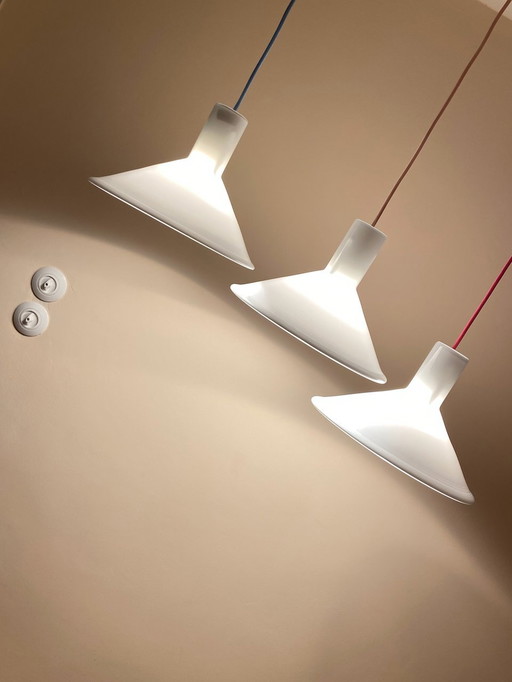 Vintage "P & T" opaal glazen hanglamp door Michael Bang voor Holmegaard, Denemarken 1970