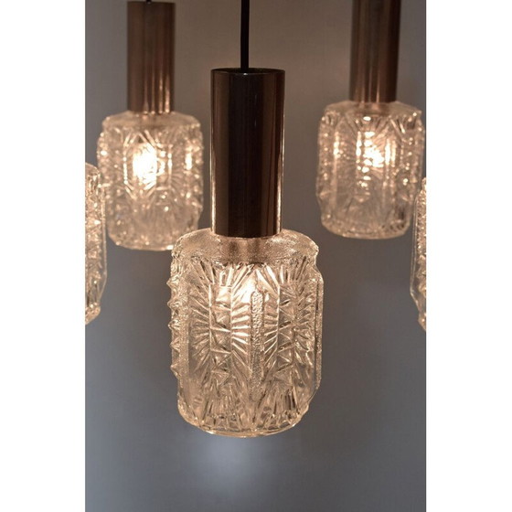 Image 1 of Kroonluchter, vintage waterval, 5 verchroomde en glazen hangers