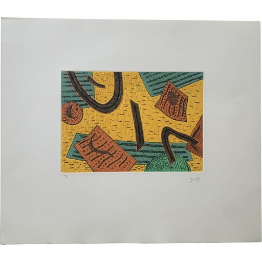 Oude gele gravure door Henri Goetz, 1970