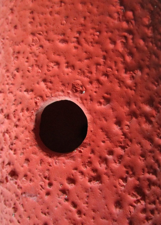 Image 1 of Mid Century Duitse  Grote Cilindrische Gebroken Rood-Oranje Lamp - Jaren '70 