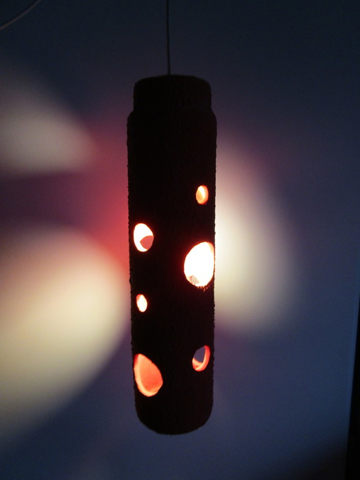 Mid Century Duitse  Grote Cilindrische Gebroken Rood-Oranje Lamp - Jaren '70 