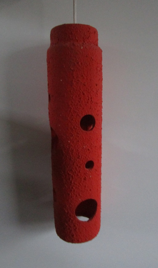 Mid Century Duitse  Grote Cilindrische Gebroken Rood-Oranje Lamp - Jaren '70 