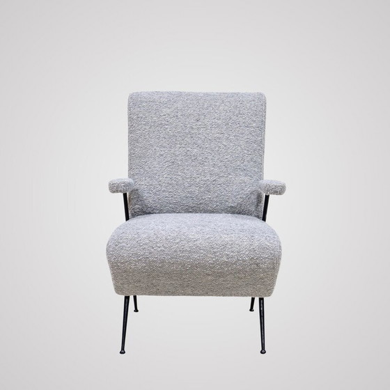 Image 1 of Paar vintage fauteuils in wol en zwart gelakt metaal, Italië 1950