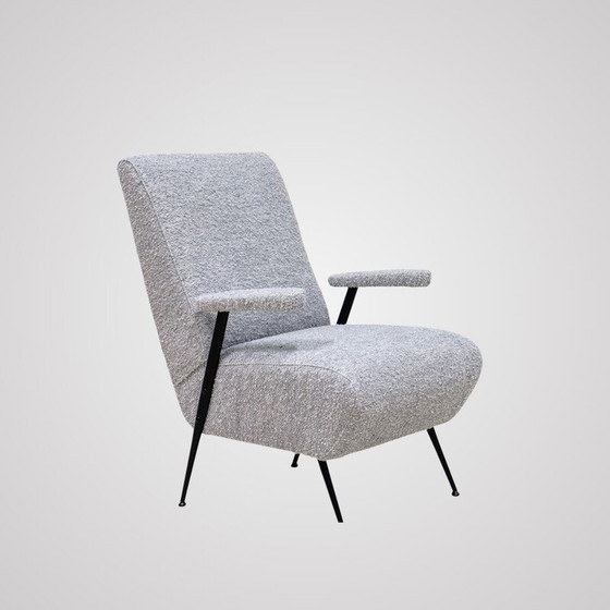 Image 1 of Paar vintage fauteuils in wol en zwart gelakt metaal, Italië 1950