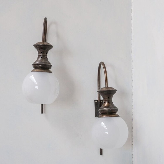 Image 1 of Paar mid-century Italiaanse glazen wandlampen, 1960