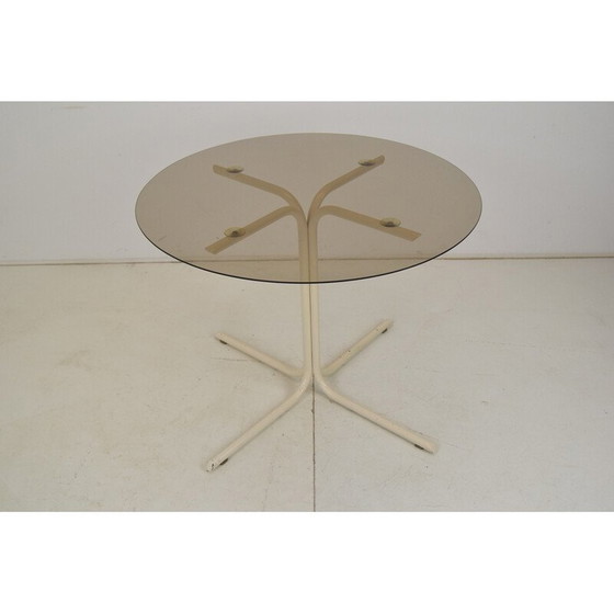 Image 1 of Vintage ronde eettafel van metaal en glas, Tsjecho-Slowakije 1970