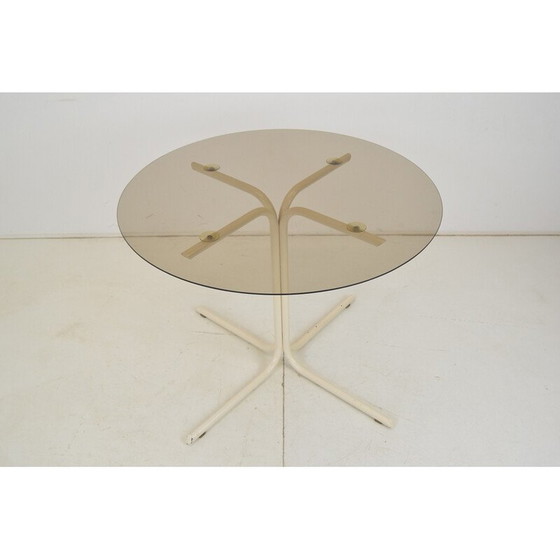 Image 1 of Vintage ronde eettafel van metaal en glas, Tsjecho-Slowakije 1970