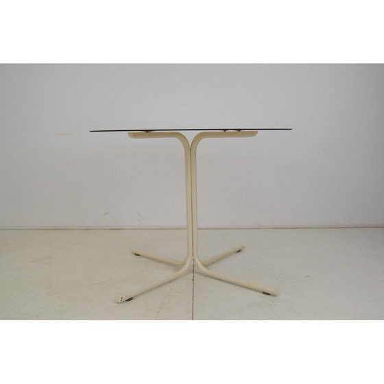 Image 1 of Vintage ronde eettafel van metaal en glas, Tsjecho-Slowakije 1970
