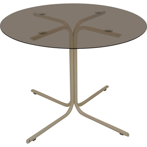 Vintage ronde eettafel van metaal en glas, Tsjecho-Slowakije 1970