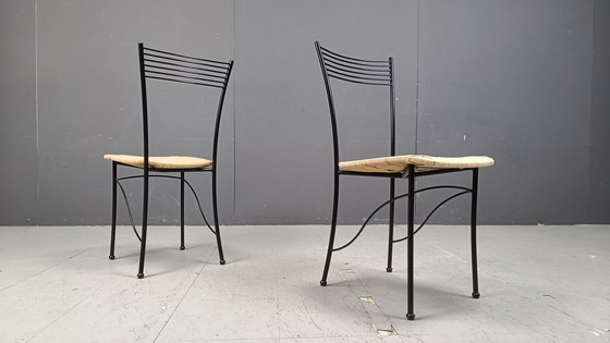Image 1 of Vintage Italiaanse Bistro en Papercord Eetkamerstoelen, jaren '80