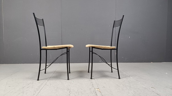Image 1 of Vintage Italiaanse Bistro en Papercord Eetkamerstoelen, jaren '80