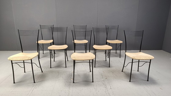 Image 1 of Vintage Italiaanse Bistro en Papercord Eetkamerstoelen, jaren '80