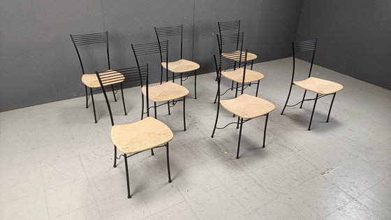 Image 1 of Vintage Italiaanse Bistro en Papercord Eetkamerstoelen, jaren '80