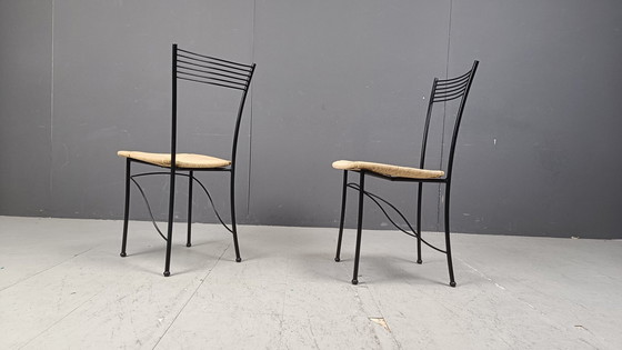 Image 1 of Vintage Italiaanse Bistro en Papercord Eetkamerstoelen, jaren '80