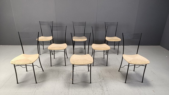 Image 1 of Vintage Italiaanse Bistro en Papercord Eetkamerstoelen, jaren '80