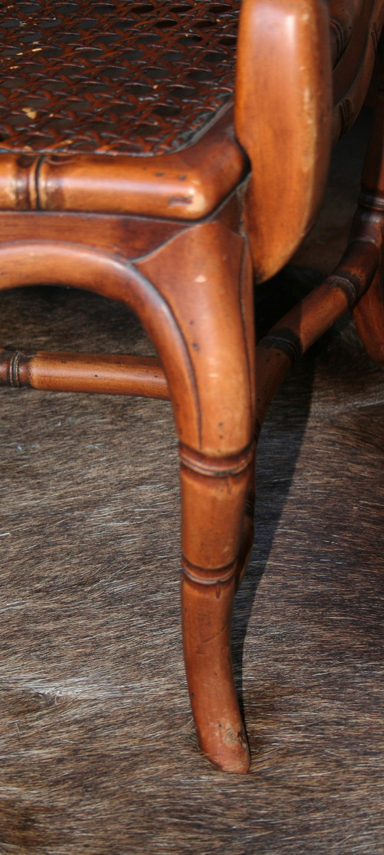 Image 1 of French Provincial faux bamboo wooden armchair