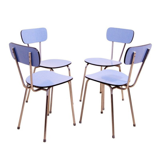 Image 1 of Set van 4 vintage caféstoelen in gekleurd formica en verchroomd staal, Tsjecho-Slowakije 1960