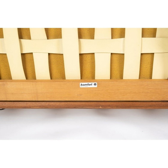 Image 1 of Vintage teakhouten driezitsbank en bekleed met zwart leer door Arne Vodder 1960