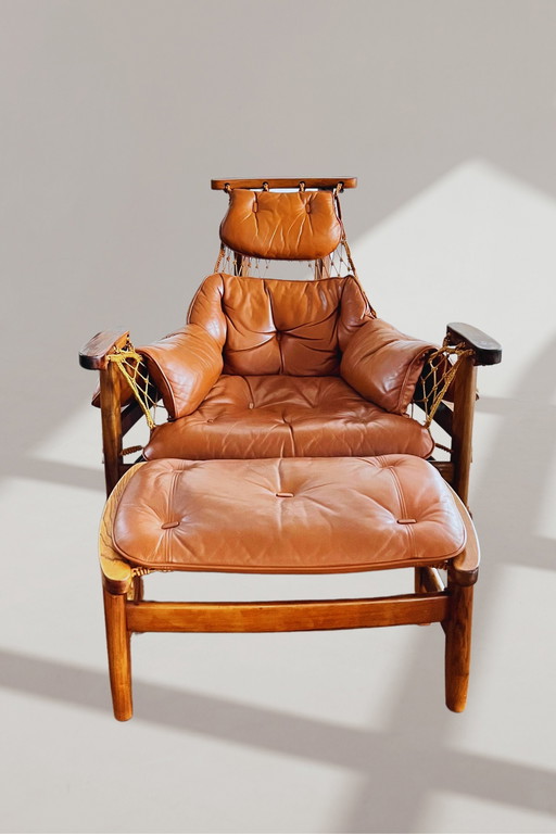 Jangada fauteuil met voetenbankje van Jean Gillon, Brazilië, jaren 1960-1970, set van 2