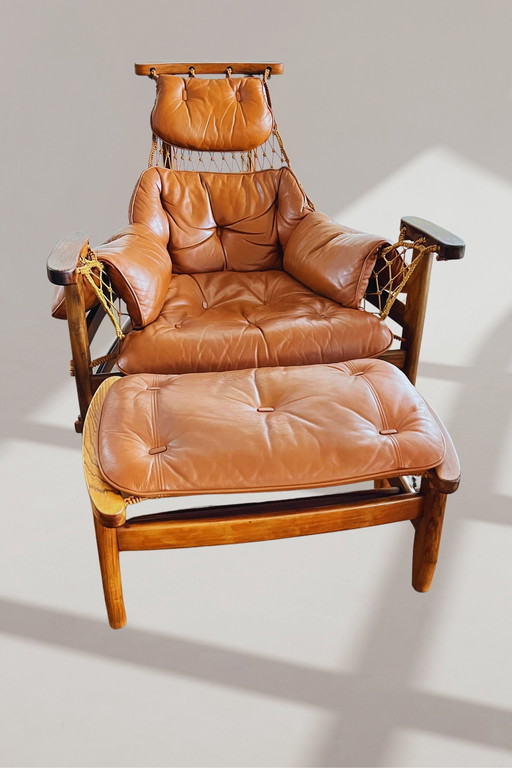 Jangada fauteuil met voetenbankje van Jean Gillon, Brazilië, jaren 1960-1970, set van 2