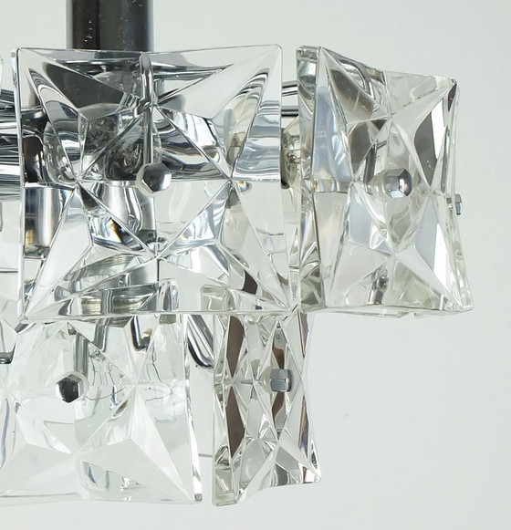 Image 1 of Elegante 2-Tier Kinkeldey Mid Century Hanglamp Kristalglas En Chroom Met 14 Glazen Prisma's 1960S