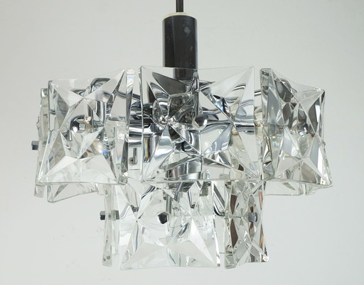 Elegante 2-Tier Kinkeldey Mid Century Hanglamp Kristalglas En Chroom Met 14 Glazen Prisma's 1960S