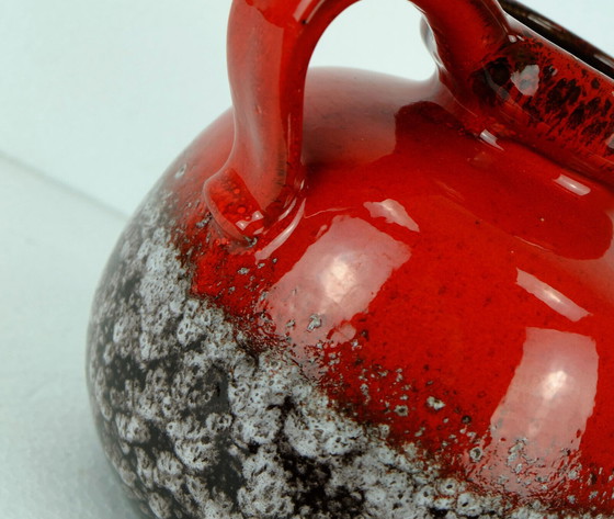 Image 1 of scheurich jaren 60 jaren 70 vintage vaas rood bruin wit druipglazuur nr. 484-21