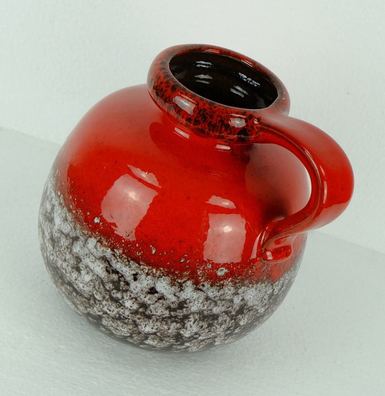 Image 1 of scheurich jaren 60 jaren 70 vintage vaas rood bruin wit druipglazuur nr. 484-21