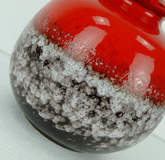 Image 1 of scheurich jaren 60 jaren 70 vintage vaas rood bruin wit druipglazuur nr. 484-21