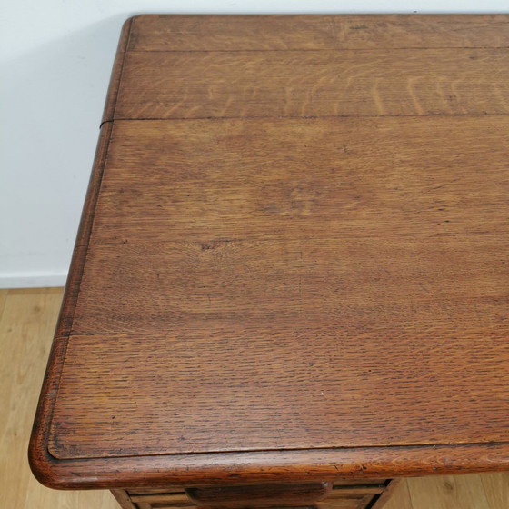 Image 1 of Antiek, Vintage Eiken Bankiersbureau,  Houten Bureau, Buro