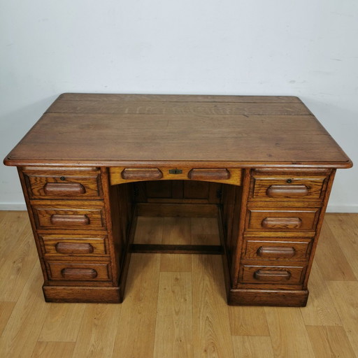 Antiek, Vintage Eiken Bankiersbureau,  Houten Bureau, Buro