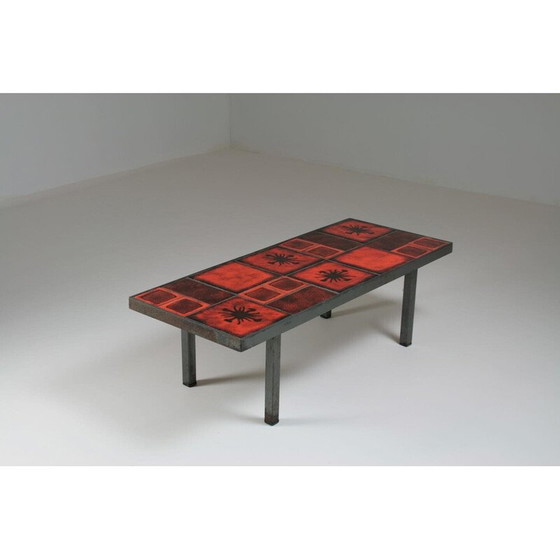 Image 1 of Vintage keramiek en metalen salontafel, Frankrijk 1950