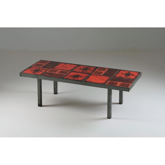 Image 1 of Vintage keramiek en metalen salontafel, Frankrijk 1950