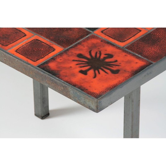 Image 1 of Vintage keramiek en metalen salontafel, Frankrijk 1950