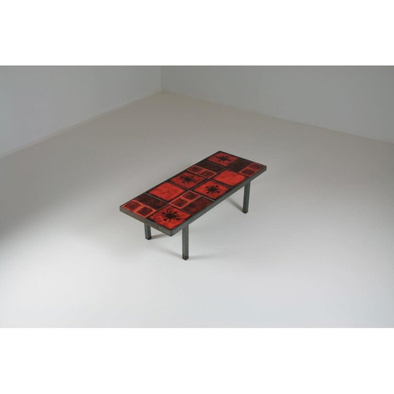 Image 1 of Vintage keramiek en metalen salontafel, Frankrijk 1950